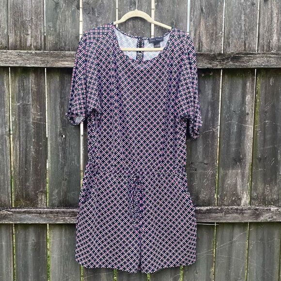 Jessica Howard Geometric Print Pink Navy Romper | L - Picture 1 of 5